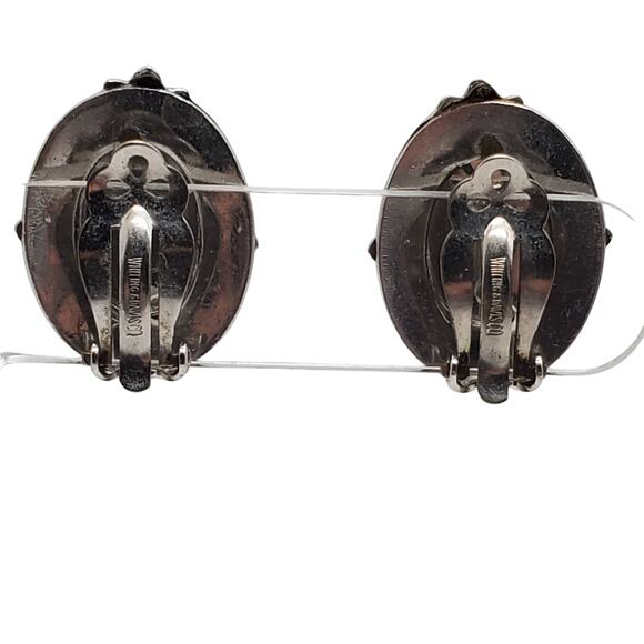 Whiting Davis Mother of Pearl Clip Earrings Silver Tone Oval Vintage Button MOP - Picture 5 of 10